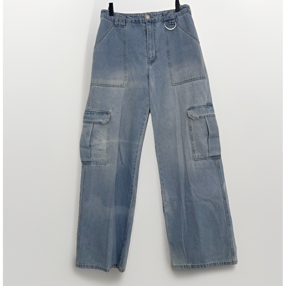 RSQ Women's High Rise Cargo Wide Leg Denim Jeans Light Wash 90s Y2K Baggy Sz‎ 29